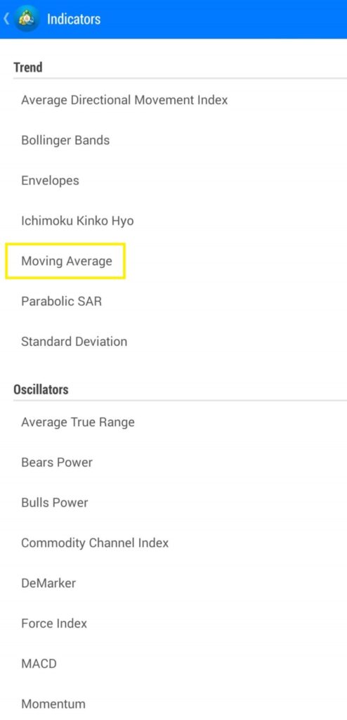 ②Trendの「Moving Average」をタップ