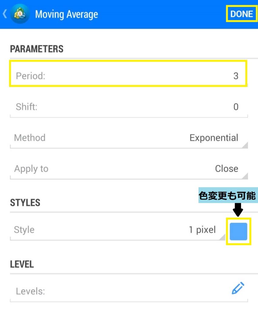 ③Moving Averageの設定をおこなう